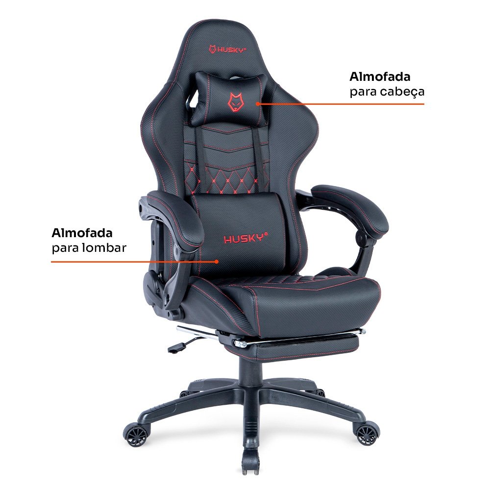 Cadeira Gamer Balão.info Tempest 700, Até 145kg, Almofadas, Reclinável 150º, PU, Descanso para Pés, Preta e Vermelha - HCG700PTVR - view 3