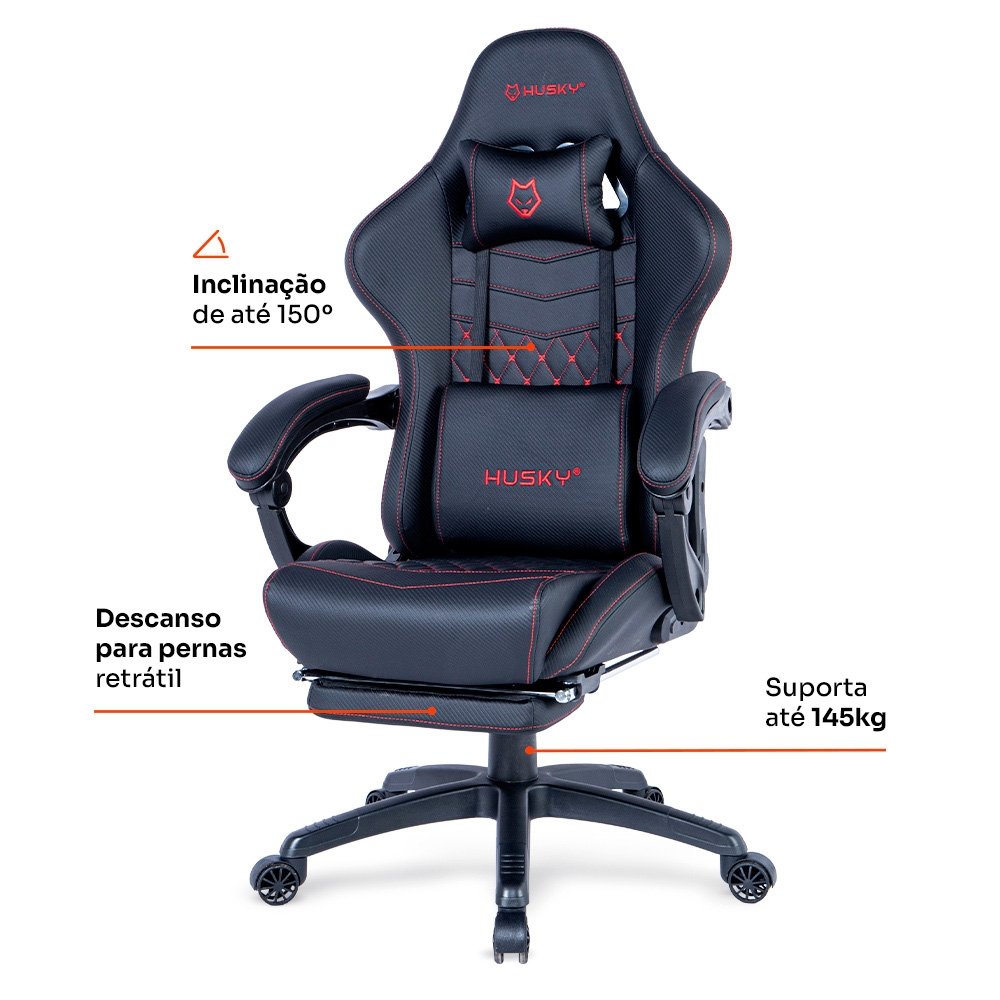 Cadeira Gamer Balão.info Tempest 700, Até 145kg, Almofadas, Reclinável 150º, PU, Descanso para Pés, Preta e Vermelha - HCG700PTVR - view 4