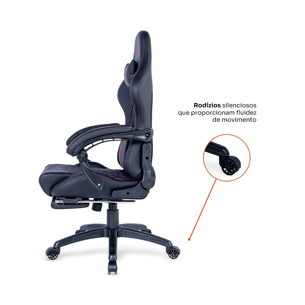 Cadeira Gamer Balão.info Tempest 700, Até 145kg, Almofadas, Reclinável 150º, PU, Descanso para Pés, Preta e Vermelha - HCG700PTVR - view 5