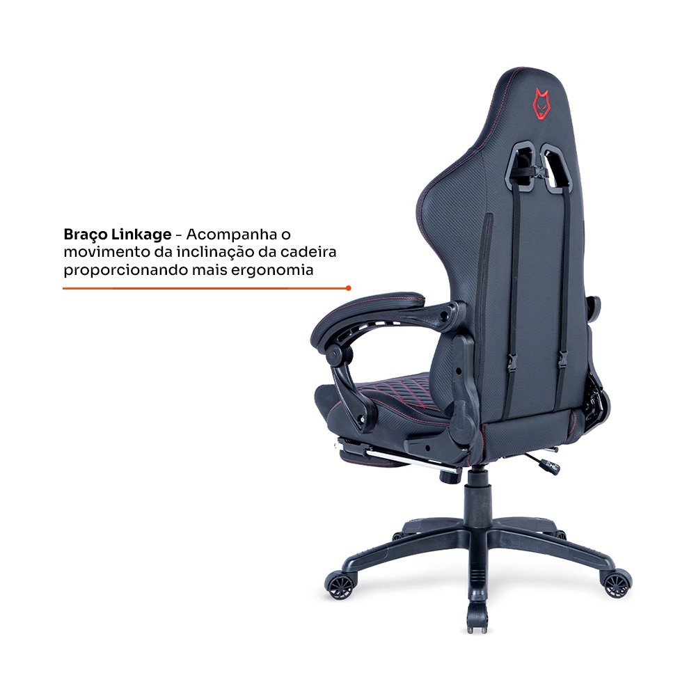 Cadeira Gamer Balão.info Tempest 700, Até 145kg, Almofadas, Reclinável 150º, PU, Descanso para Pés, Preta e Vermelha - HCG700PTVR - view 7