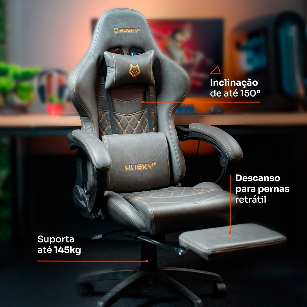 Cadeira Gamer Balão.info Tempest 700, Até 145kg, Almofadas, Reclinável 150º, PU, Descanso para Pés, Cinza - HCG700CZ - view 3