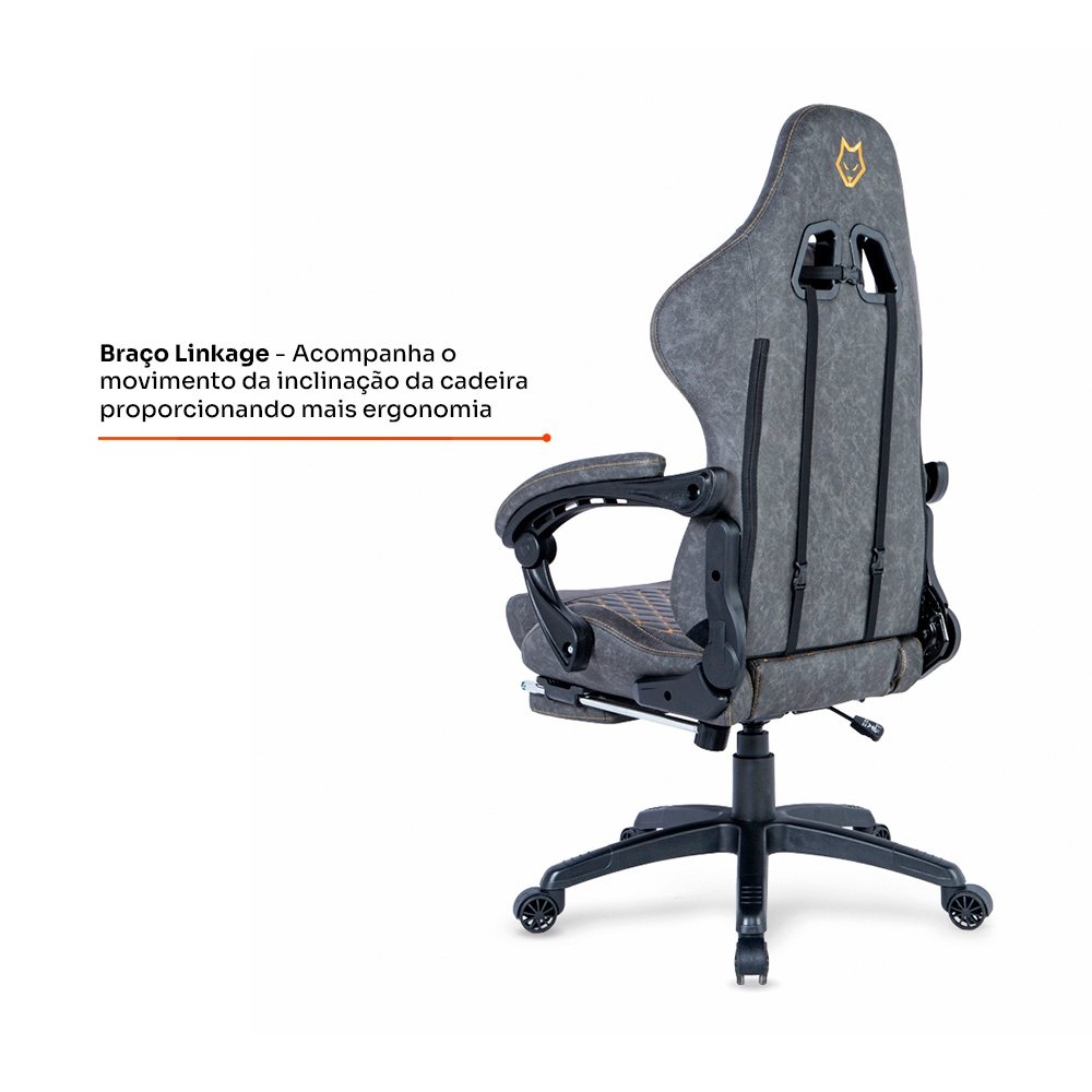 Cadeira Gamer Balão.info Tempest 700, Até 145kg, Almofadas, Reclinável 150º, PU, Descanso para Pés, Cinza - HCG700CZ - view 5