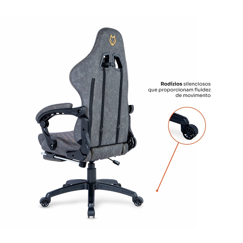 Cadeira Gamer Balão.info Tempest 700, Até 145kg, Almofadas, Reclinável 150º, PU, Descanso para Pés, Cinza - HCG700CZ - view 7