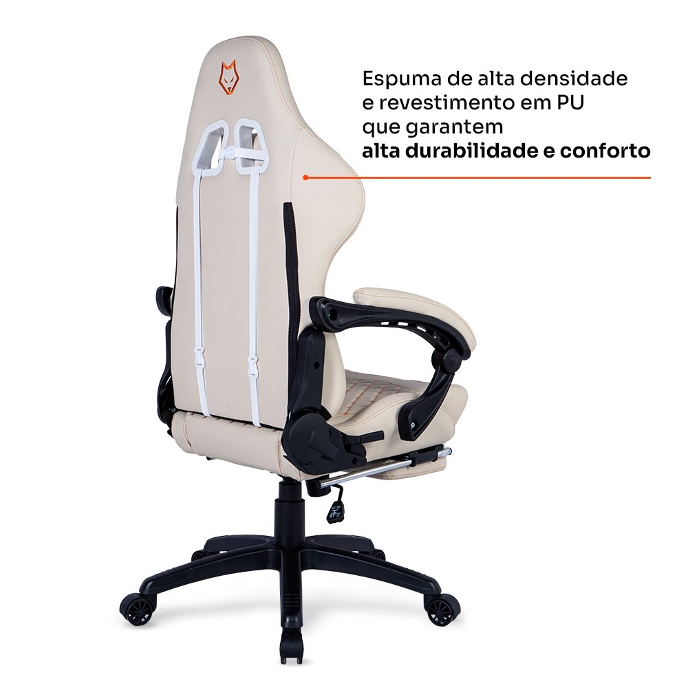 Cadeira Gamer Balão.info Tempest 700, Até 145kg, Almofadas, Reclinável 150º, PU, Descanso para Pés, Branca - HCG700BR - view 3