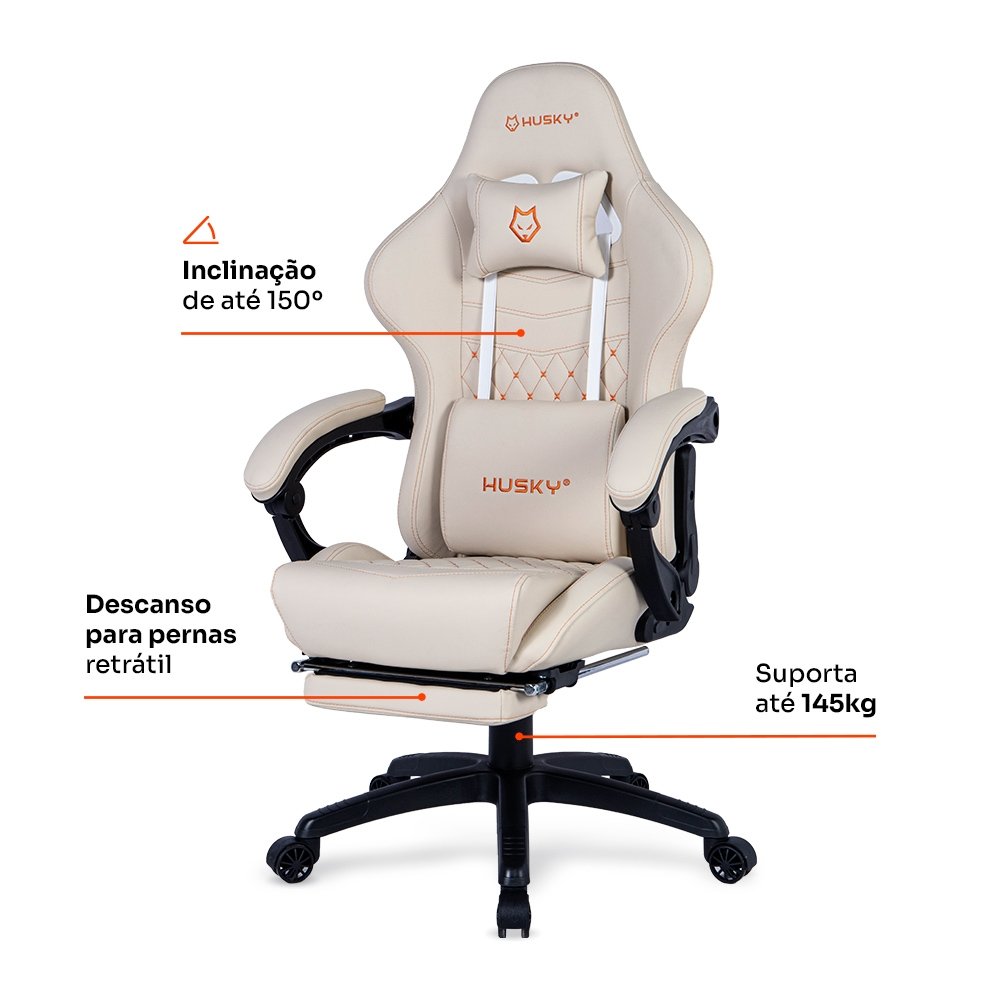 Cadeira Gamer Balão.info Tempest 700, Até 145kg, Almofadas, Reclinável 150º, PU, Descanso para Pés, Branca - HCG700BR - view 4