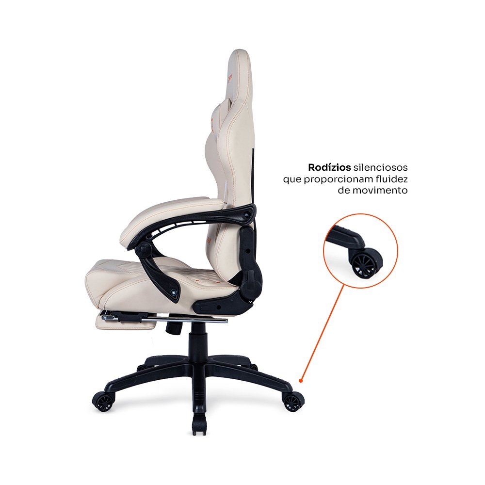 Cadeira Gamer Balão.info Tempest 700, Até 145kg, Almofadas, Reclinável 150º, PU, Descanso para Pés, Branca - HCG700BR - view 5