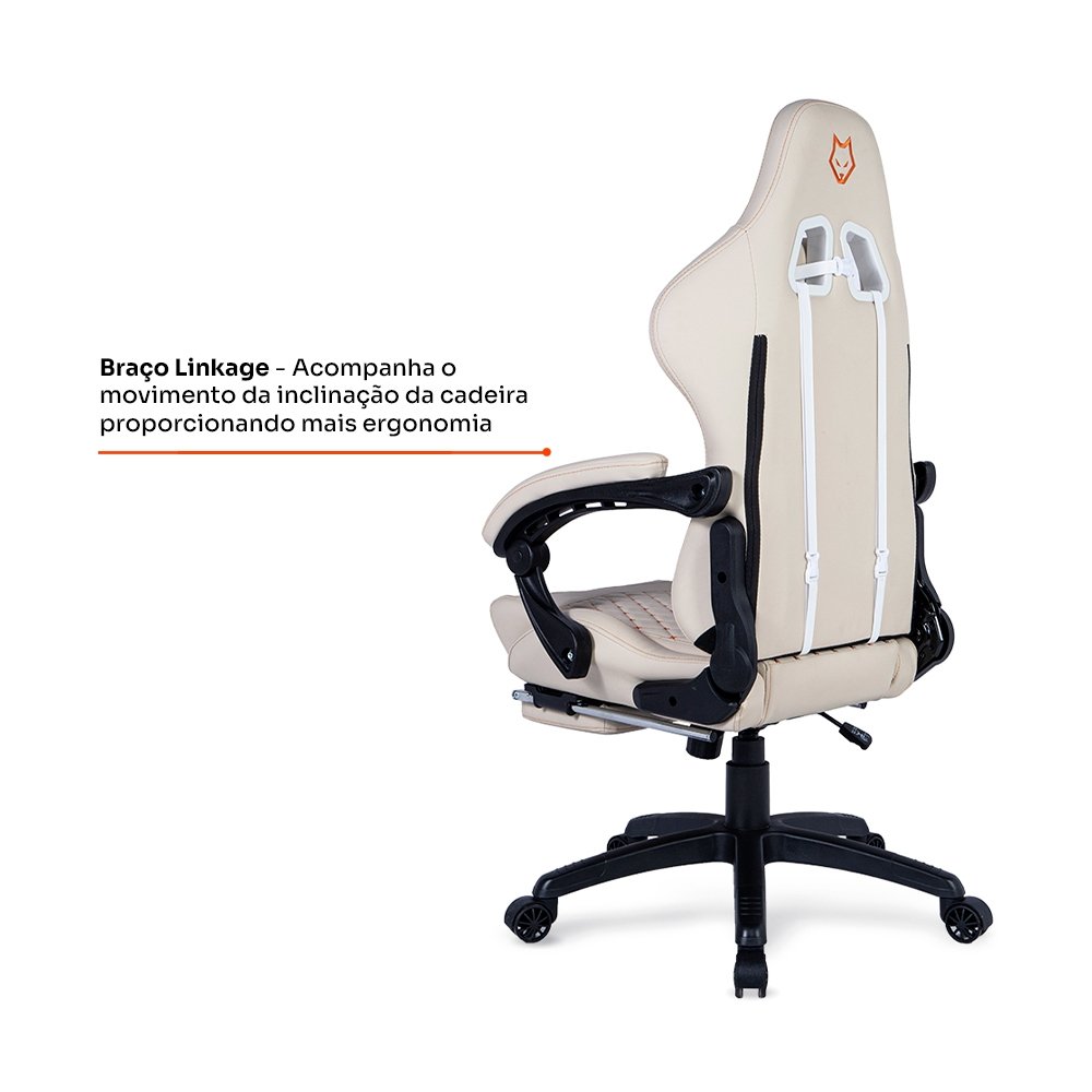Cadeira Gamer Balão.info Tempest 700, Até 145kg, Almofadas, Reclinável 150º, PU, Descanso para Pés, Branca - HCG700BR - view 7