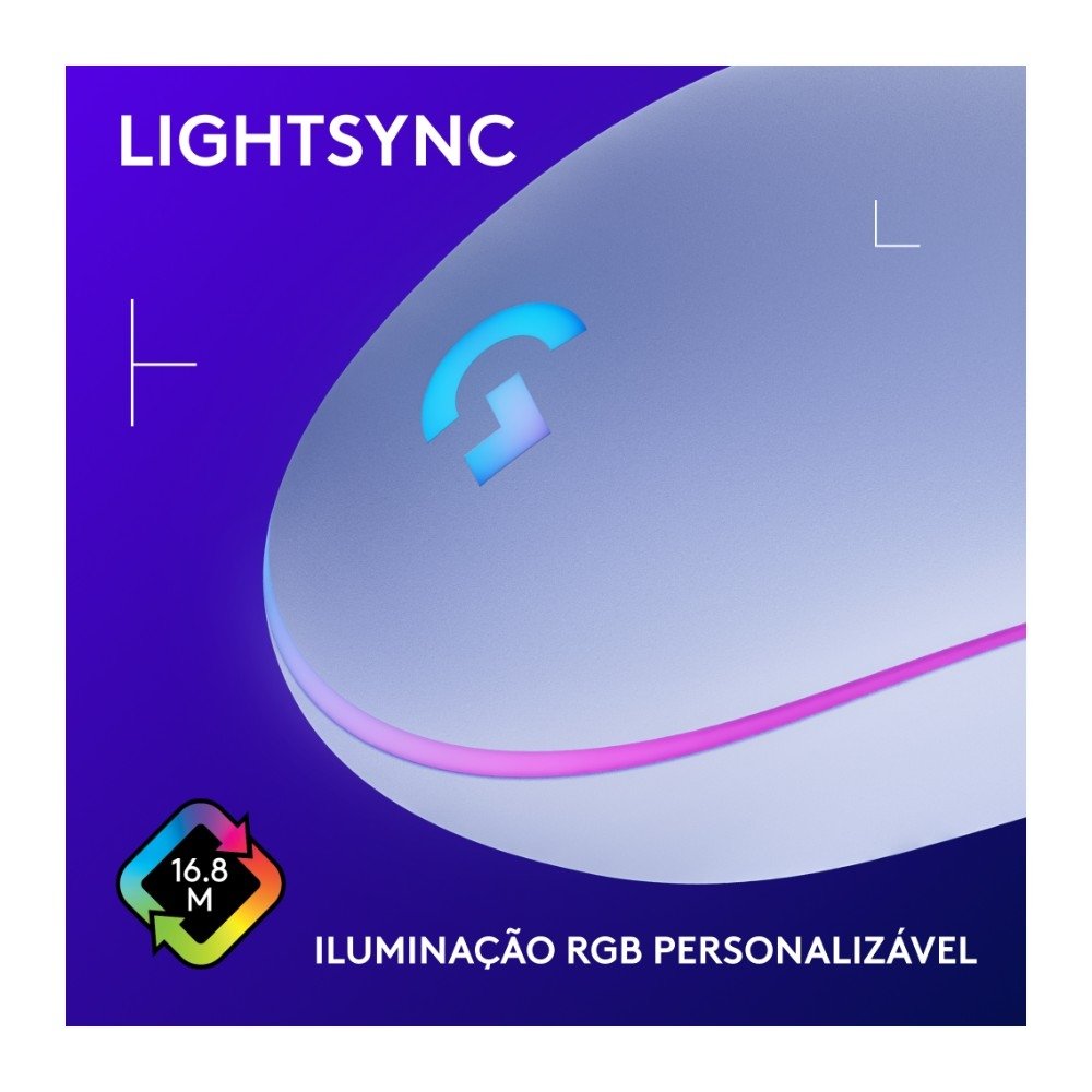 Imagem 4 de 7 do produto Mouse Gamer Logitech G203 LIGHTSYNC RGB, Efeito de Ondas de Cores, 6 Botões Programáveis e Até 8.000 DPI, Lilás - 910-005852