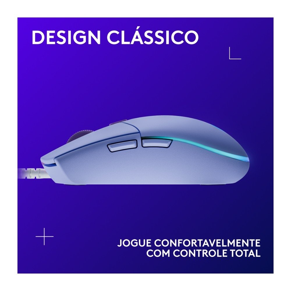 Imagem 7 de 7 do produto Mouse Gamer Logitech G203 LIGHTSYNC RGB, Efeito de Ondas de Cores, 6 Botões Programáveis e Até 8.000 DPI, Lilás - 910-005852