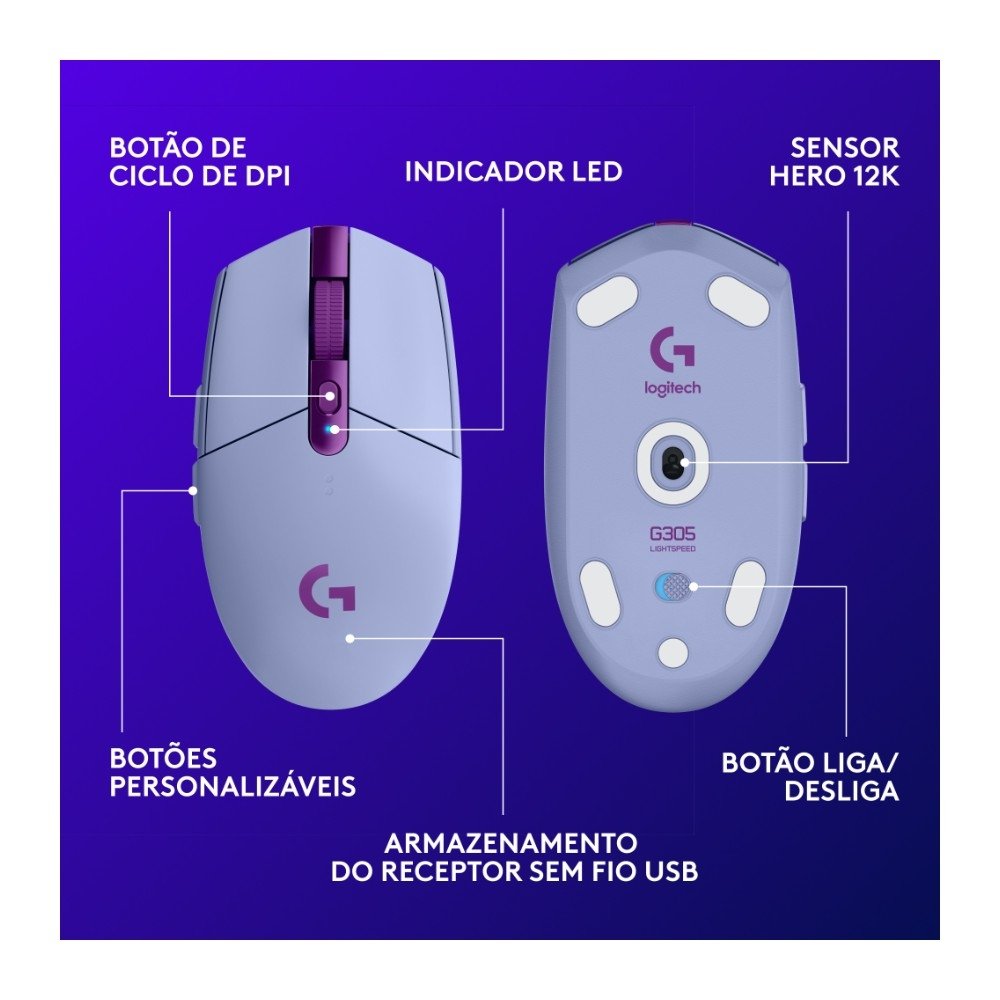 Mouse Gamer Sem Fio ( Balão.info), 6 Botões, 12.000 DPI, Lilás - 910-( Balão.info - view 6