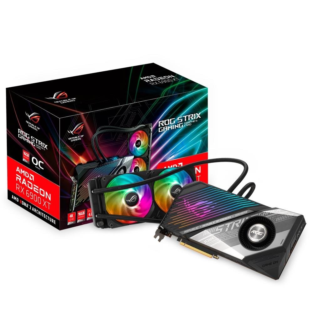 Placa de Vídeo ASUS ROG Strix LC Radeon RX 6900 XT, 16 Gbps, 16GB, GDDR6 - ROG-STRIX-LC-RX6900XT-O16G-GAMING Placa de Vídeo ASUS ROG Strix LC Radeon RX 6900 XT, 16 Gbps, 16GB, GDDR6 - ROG-STRIX-LC-RX6900XT-O16G-GAMING