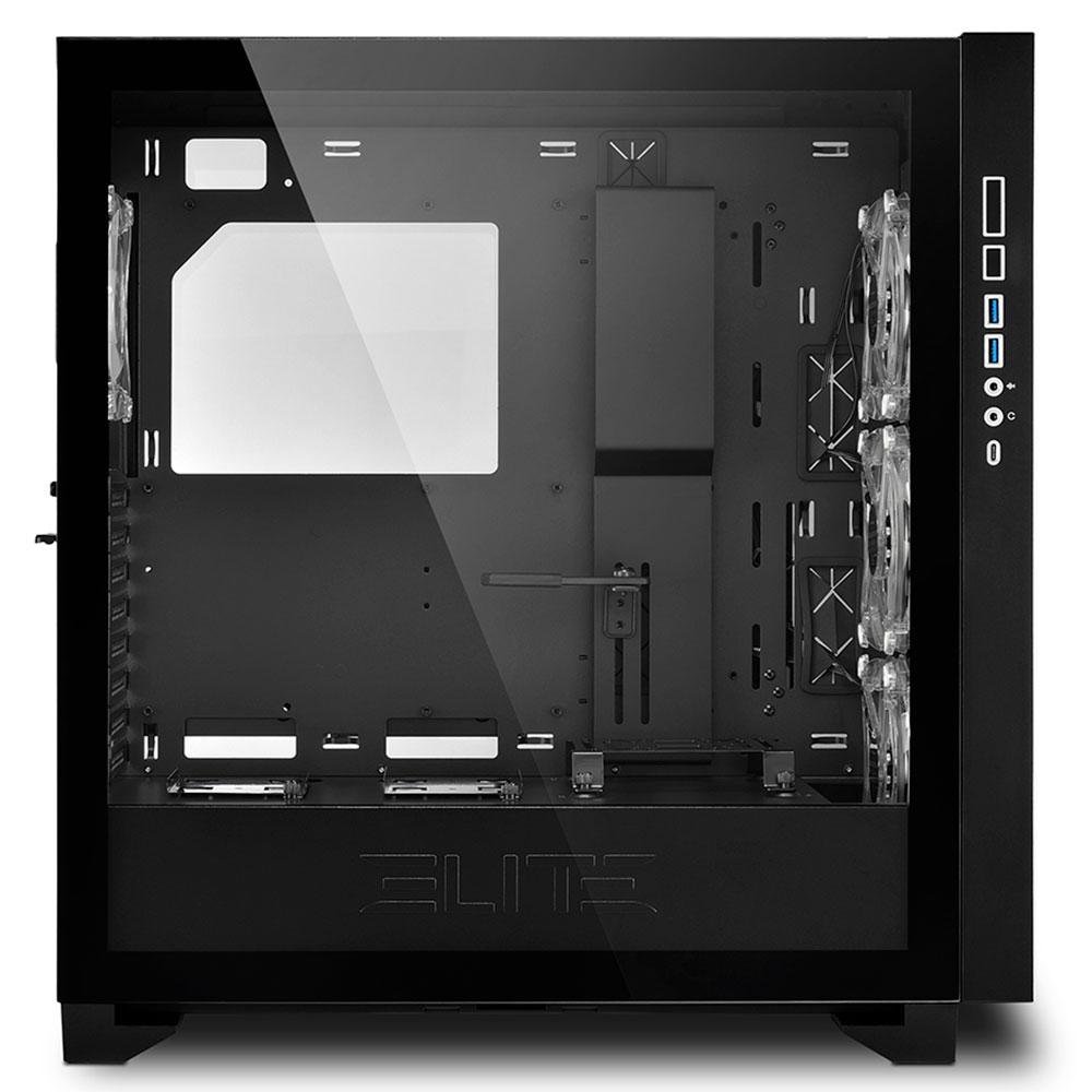 Imagem 4 de 6 do produto Gabinete Gamer Sharkoon Elite,  Full Tower, RGB, ATX, Lateral em Vidro Temperado, 4x Cooler Fan RGB, Preto -  CA300H