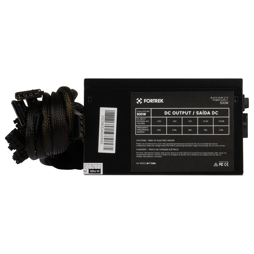 Imagem 10 de 15 do produto Fonte Fortrek Black Hawk, 500W, 80 Plus Bronze, PFC Ativo, Sem Cabo, Preto - 70459