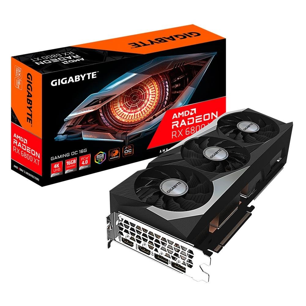 Placa de Vídeo RX 6800 XT Gigabyte Radeon, 16 GB, GDDR6, RGB Fusion, PCI Express 4.0 - GV-R68XTGAMING OC-16GD Placa de Vídeo RX 6800 XT Gigabyte Radeon, 16 GB, GDDR6, RGB Fusion, PCI Express 4.0 - GV-R68XTGAMING OC-16GD