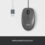 Mouse com fio USB Logitech M100 com Design Ambidestro e Facilidade Plug and Play, Cinza - 910-001601