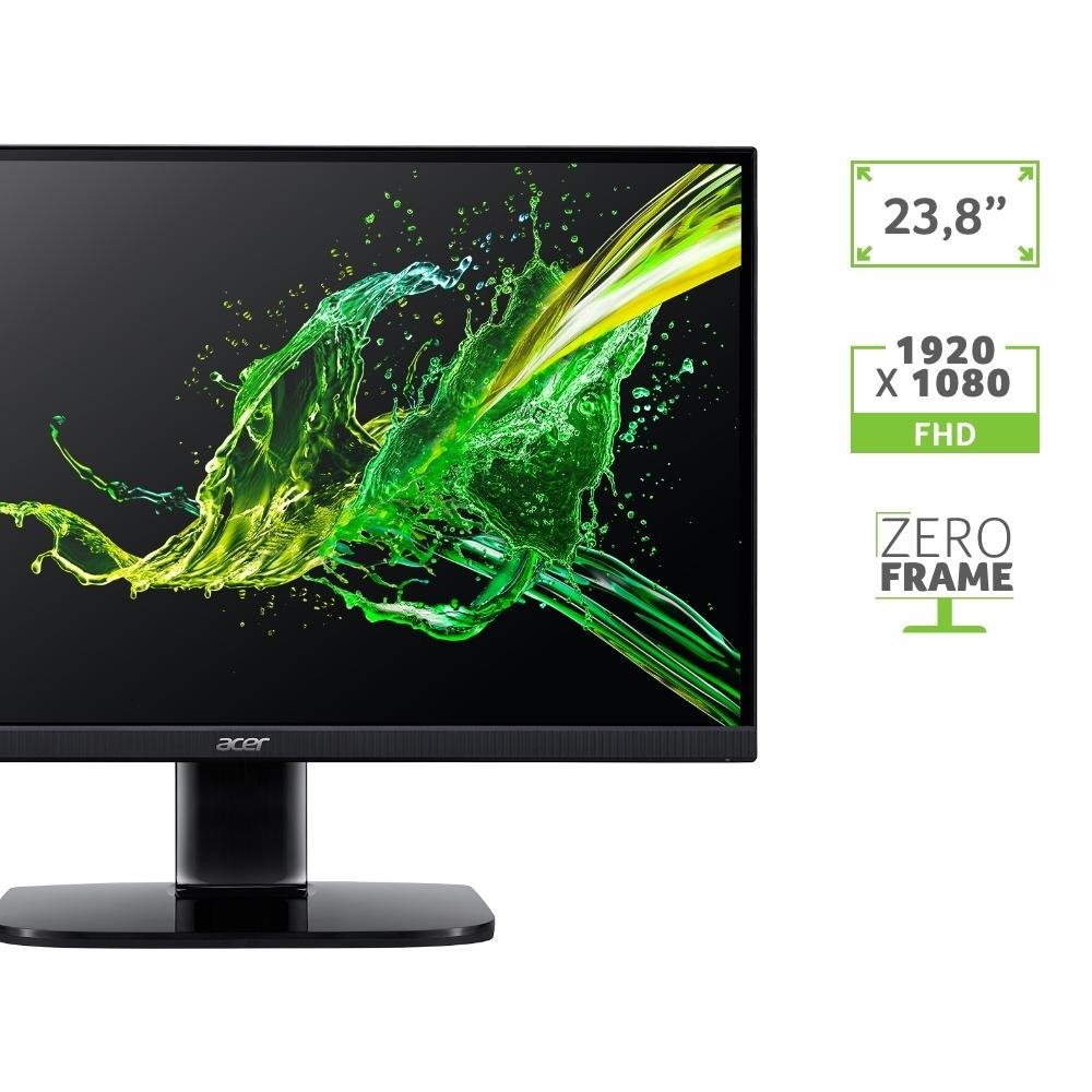 Imagem 4 de 5 do produto Monitor Gamer Acer 23.8" Full HD, 75Hz, 1ms, HDMI e VGA, FreeSync, VESA, Preto - KA242Y A
