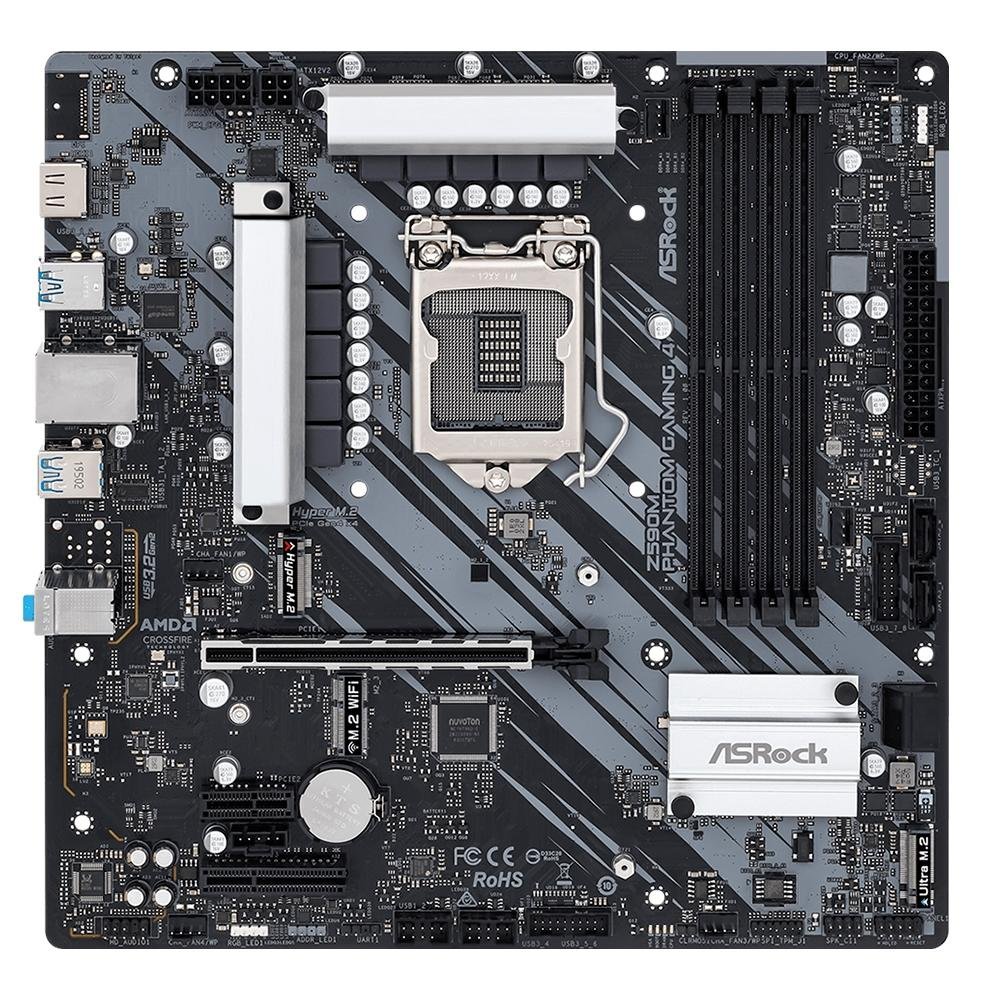 Imagem 2 de 4 do produto Placa-Mãe ASRock Z590M Phantom Gaming 4, Intel LGA 1200, Micro ATX, DDR4, Preto -  90-MXBFB0-A0UAYZ