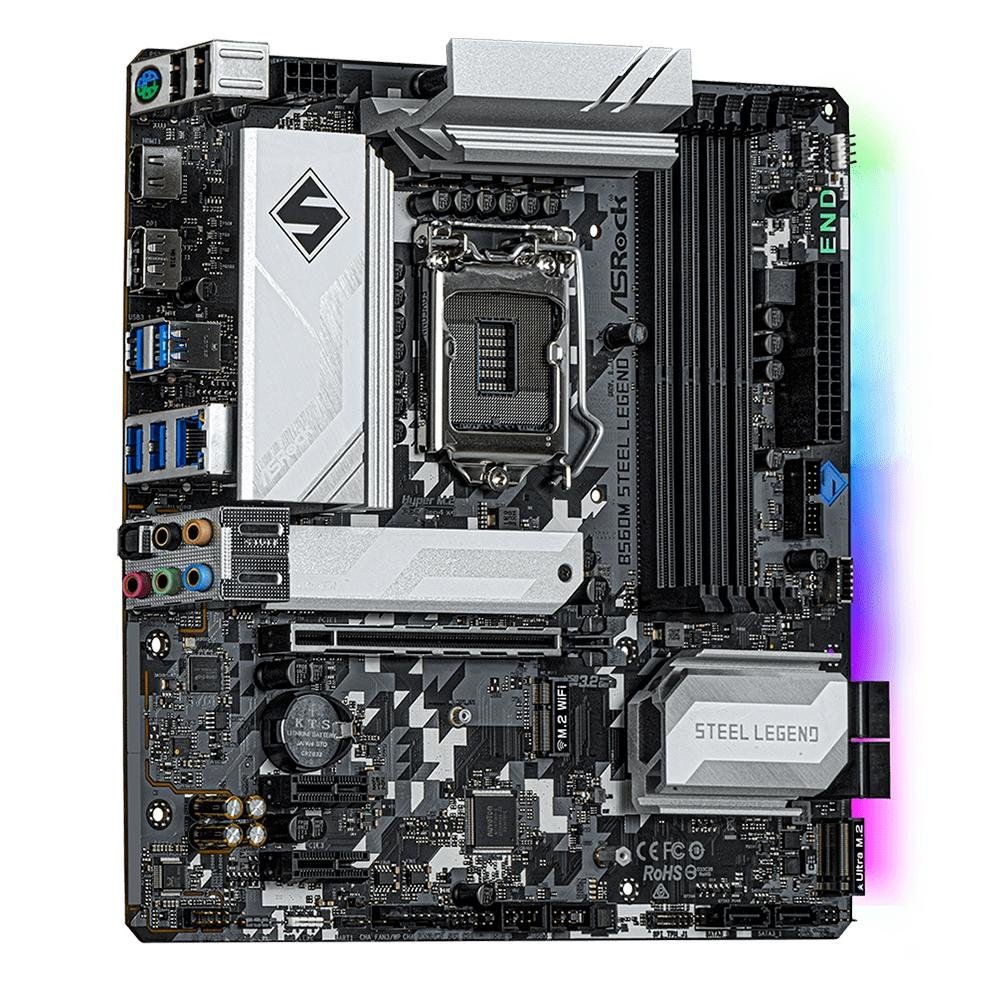 Placa-Mãe ASRock B560M Steel Legend, Intel LGA 1200, Micro ATX, DDR4, Preto -  90-MXBFA0-A0UAYZ
