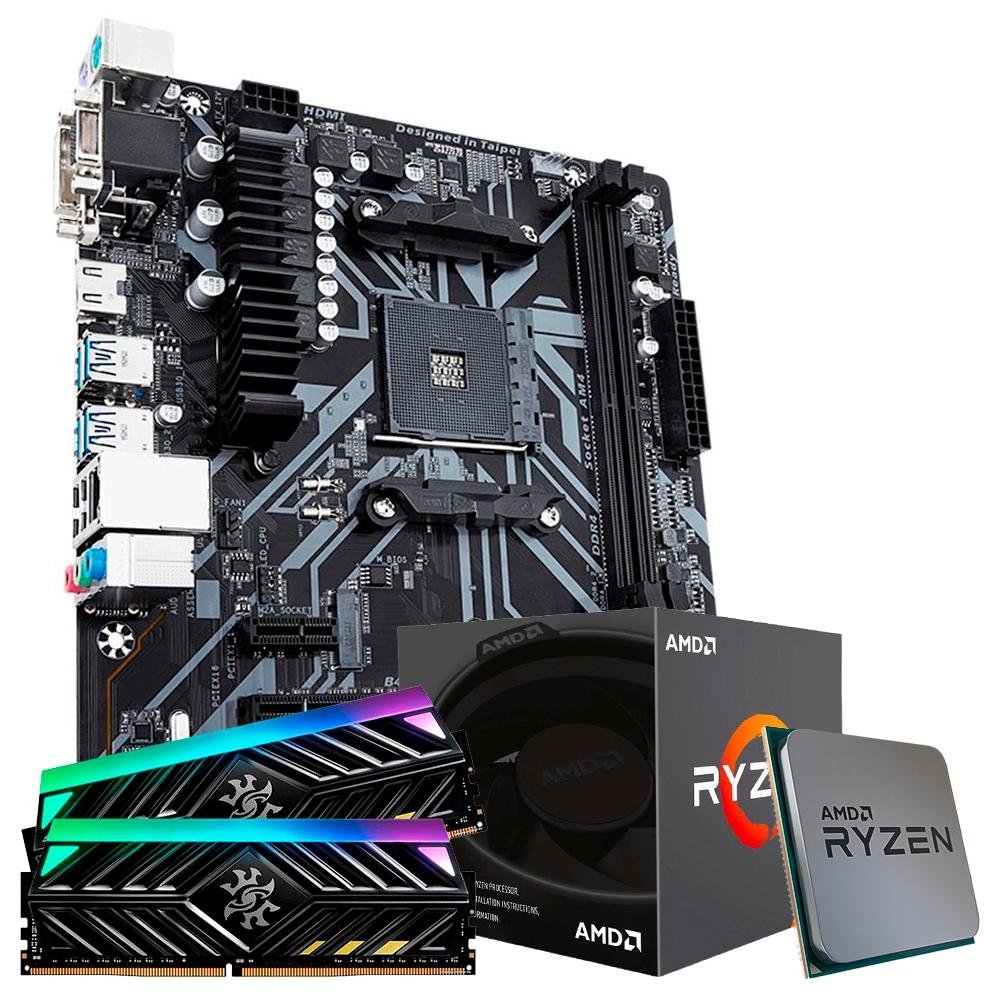 Kit Upgrade TITO: Placa-Mãe Gigabyte B450M S2H AM4, mATX, + Processador AMD Ryzen 5 1600 + Memória XPG Spectrix D41 x Tuf Gaming (2x8GB), 3200MHz, DDR4, CL16 Kit Upgrade TITO: Placa-Mãe Gigabyte B450M S2H AM4, mATX, + Processador AMD Ryzen 5 1600 + Memória XPG Spectrix D41 x Tuf Gaming (2x8GB), 3200MHz, DDR4, CL16