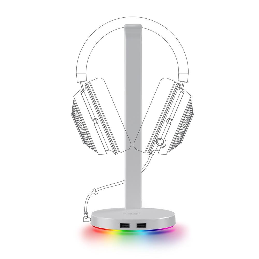 Imagem 3 de 3 do produto Suporte para Headset Gamer Razer Station V2 Mercury White, Surround Sound 7.1, Chroma, 2 Portas USB 3.1 - RC21-01510300-R3M1