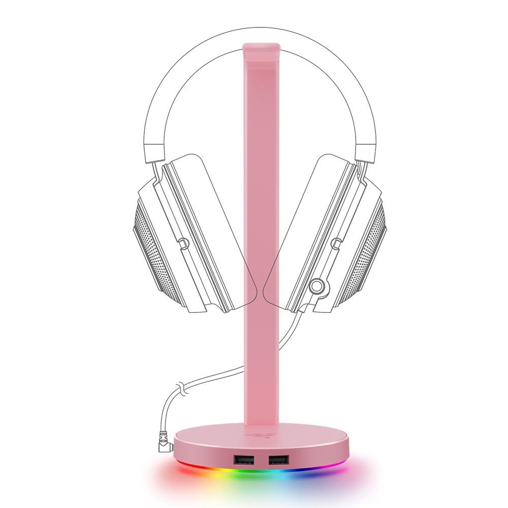 Imagem 3 de 3 do produto Suporte para Headset Gamer Razer Station V2 Quartz Pink, Surround Sound 7.1, Chroma, 2 Portas USB 3.1 - RC21-01510200-R3M1
