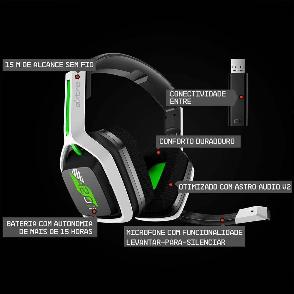 Imagem 11 de 16 do produto Headset Gamer Sem Fio Astro A20 Gen 2, USB, para Xbox Series X/S Xbox One PC Mac, Branco/Verde - 939-001883