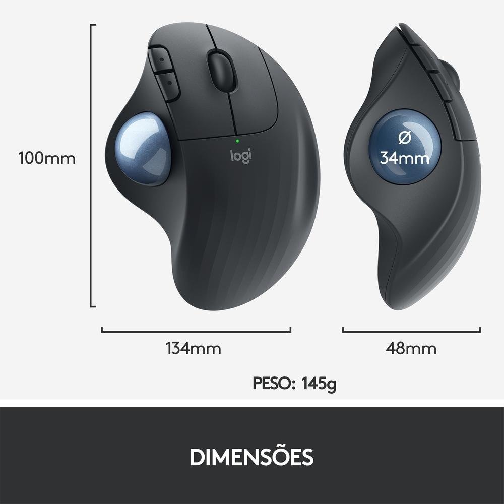 Imagem 3 de 8 do produto Mouse sem fio Logitech Trackball ERGO M575 Controle Fácil do Polegar, Design Ergonômico, Conexão Bluetooth e USB - 910-005869