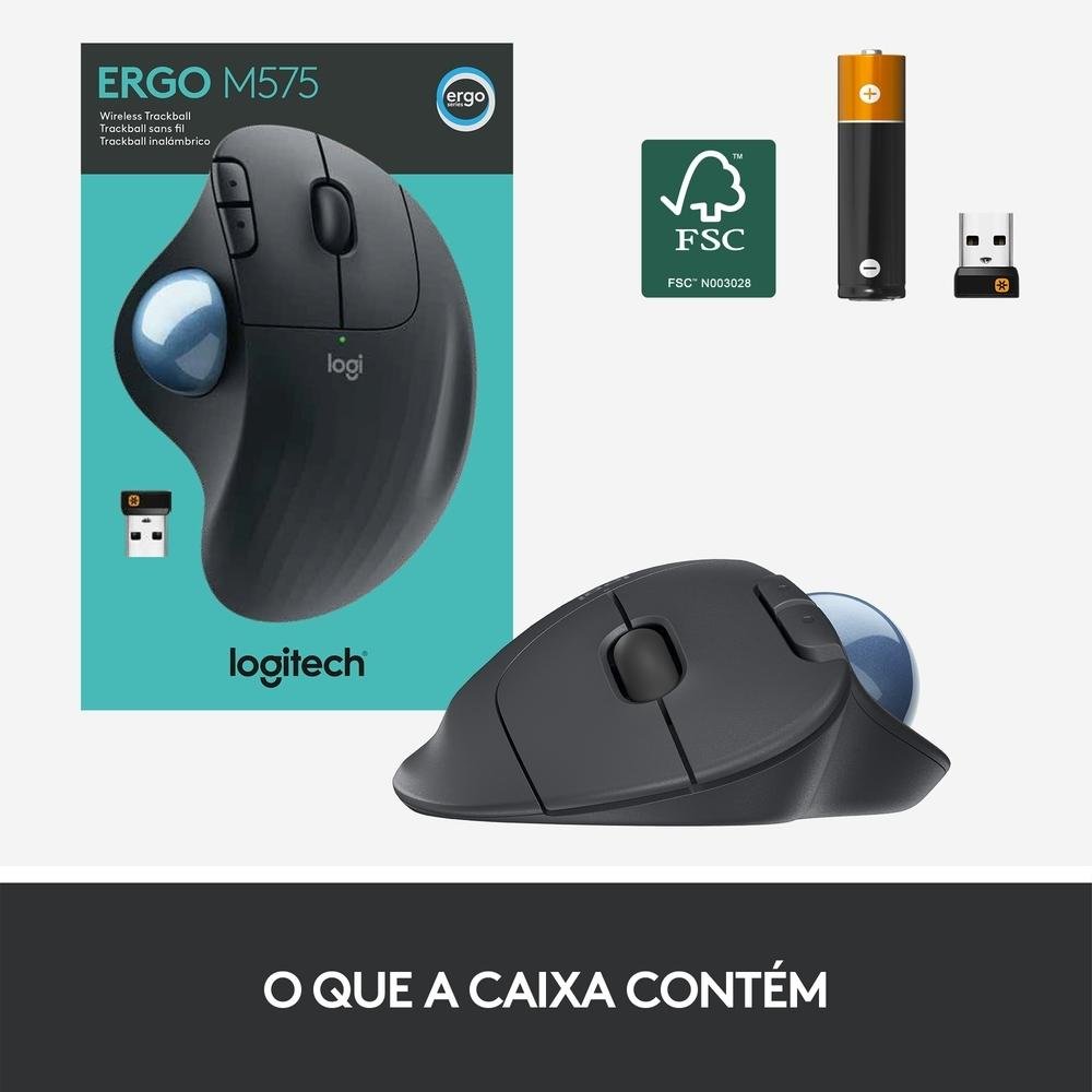 Imagem 4 de 8 do produto Mouse sem fio Logitech Trackball ERGO M575 Controle Fácil do Polegar, Design Ergonômico, Conexão Bluetooth e USB - 910-005869