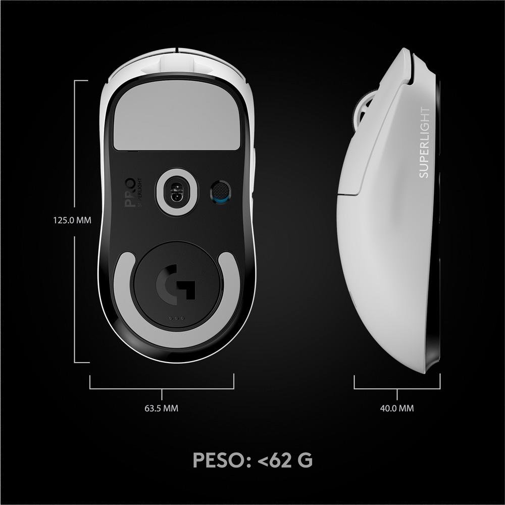 Imagem 8 de 10 do produto Mouse Sem Fio Gamer Logitech G PRO X Superlight, Lightspeed, 25000 DPI, 5 Botões, Branco - 910-005941