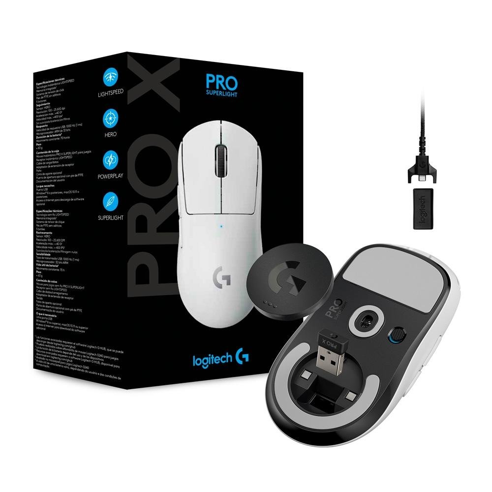 Imagem 10 de 10 do produto Mouse Sem Fio Gamer Logitech G PRO X Superlight, Lightspeed, 25000 DPI, 5 Botões, Branco - 910-005941