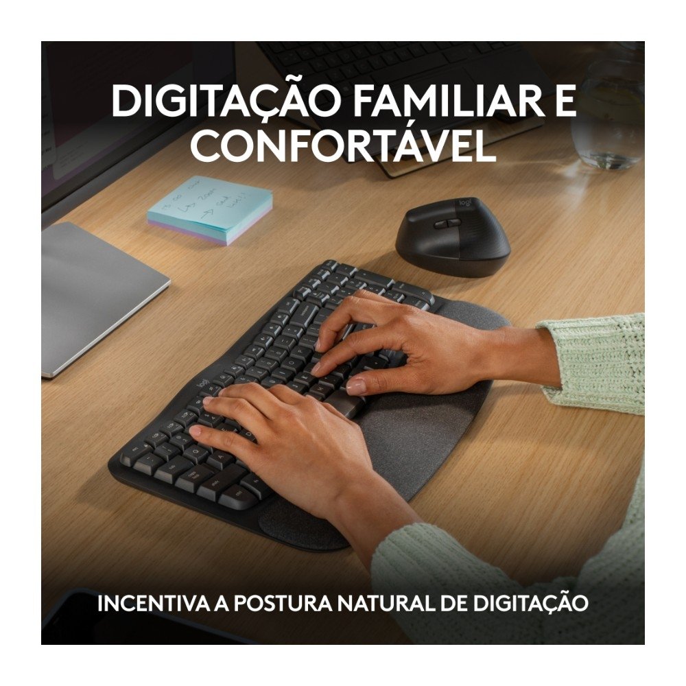 Teclado sem fio Logitech ERGO K860 com Layout Dividido, Suporte para Descanso de Pulso, Conexão Bluetooth e USB, Windows e Mac - 920-009169 - view 3