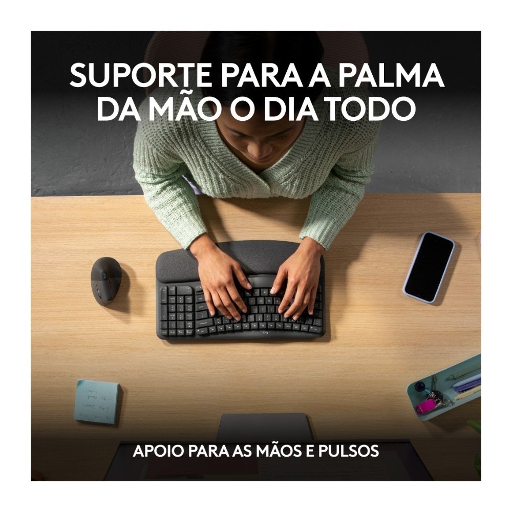 Teclado sem fio Logitech ERGO K860 com Layout Dividido, Suporte para Descanso de Pulso, Conexão Bluetooth e USB, Windows e Mac - 920-009169 - view 4