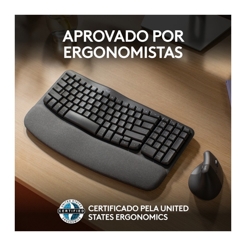 Teclado sem fio Logitech ERGO K860 com Layout Dividido, Suporte para Descanso de Pulso, Conexão Bluetooth e USB, Windows e Mac - 920-009169 - view 5