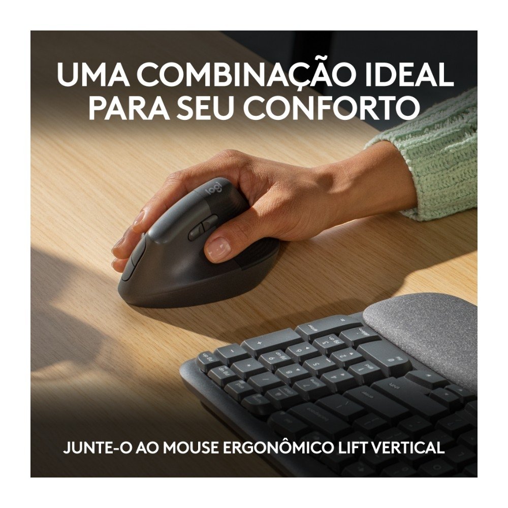 Teclado sem fio Logitech ERGO K860 com Layout Dividido, Suporte para Descanso de Pulso, Conexão Bluetooth e USB, Windows e Mac - 920-009169 - view 8