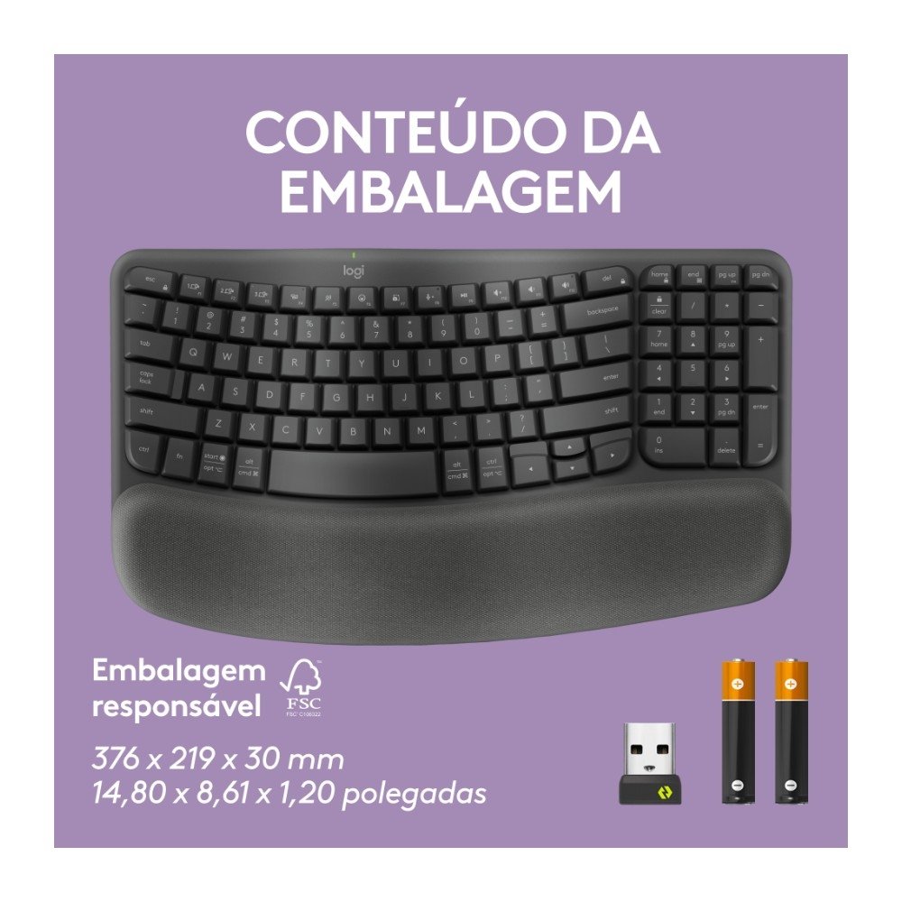 Teclado sem fio Logitech ERGO K860 com Layout Dividido, Suporte para Descanso de Pulso, Conexão Bluetooth e USB, Windows e Mac - 920-009169 - view 10