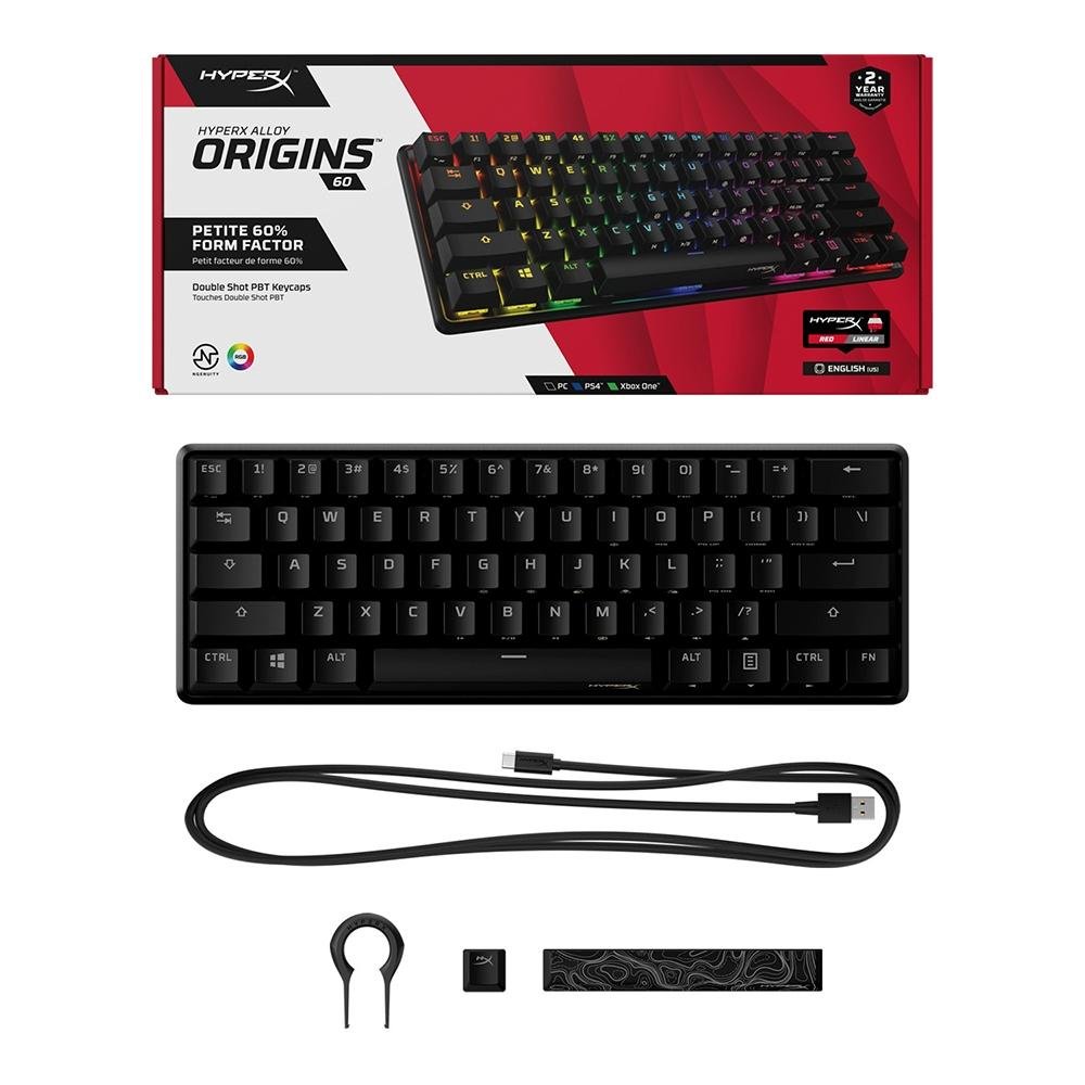 Teclado Mecânico Gamer HyperX Alloy Origins 60%, RGB, USB, HyperX Red Switch, Design Compacto, Anti-Ghosting, US, Preto - 4P5N4AA#ABA