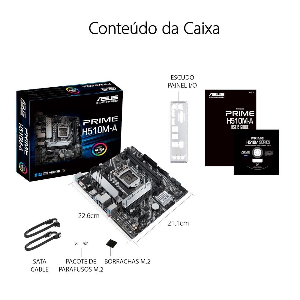 Imagem 11 de 12 do produto Placa-Mãe ASUS Prime H510M-A, Intel Socket LGA1200, microATX, DDR4, Preto - 90MB17C0-M0EAY0