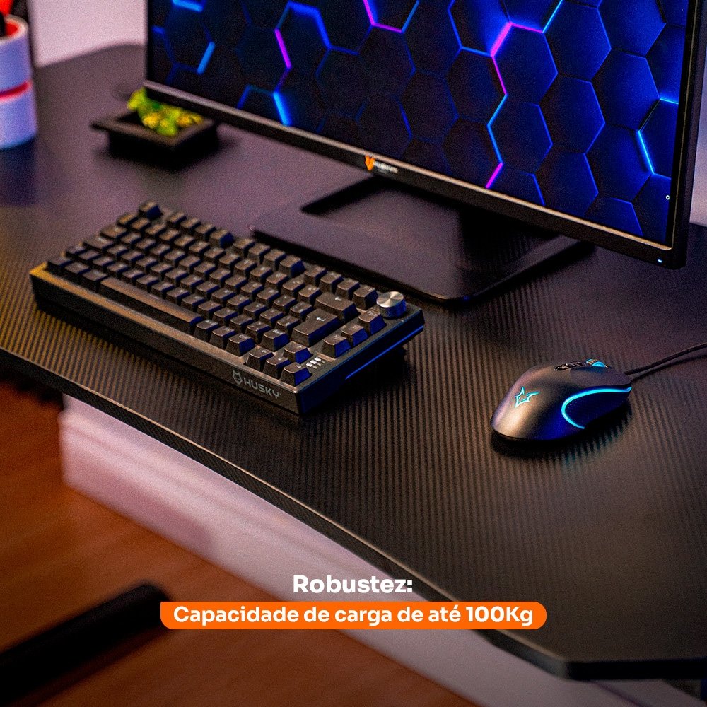 Mesa Gamer ( Balão.info) Snow, Preto - Superfície em Fibra de Carbono, Suporte para Headset e Copo, Resistente à Umidade - ( Balão.info - foto 3