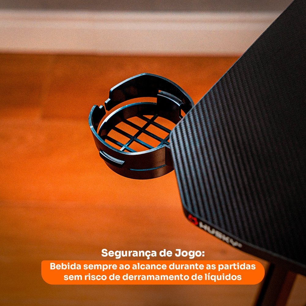 Mesa Gamer Balão.info Snow, Preto - Superfície em Fibra de Carbono, Suporte para Headset e Copo, Resistente à Umidade - HDG100 - view 4