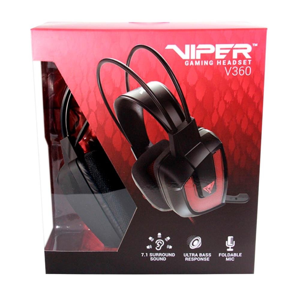 Headset Gamer Patriot Viper V360, Conexão USB, LED Vermelho, 7.1 Virtual Surround, Driver 40mm, Preto - PV3607UMLK