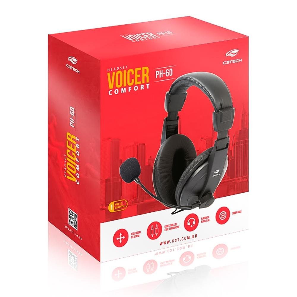 Headset C3Tech Comfort com Microfone, Conexão P2, com Controle de Volume e Almofada de Espuma, Preto - PH-60BK - view 3