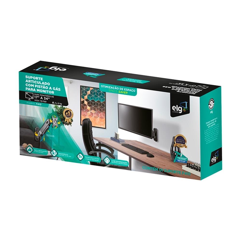 Imagem 5 de 5 do produto Suporte de Parede ELG Multi Articulado para Monitor de 17´ a 34´, com Pistão a Gás - F410
