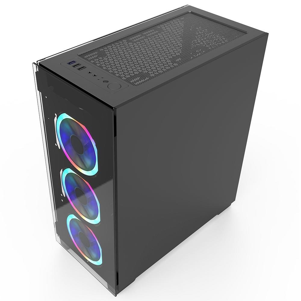 Imagem 4 de 6 do produto Gabinete Gamer Redragon Mixmaster, Mid Tower, 3x Fans de LED 120mm, Painel Lateral e Frontal em Vidro Temperado, Preto - GC-618