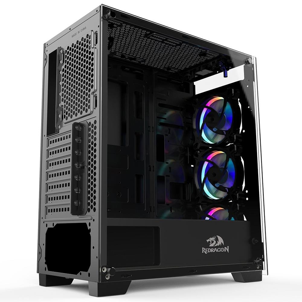 Imagem 6 de 6 do produto Gabinete Gamer Redragon Mixmaster, Mid Tower, 3x Fans de LED 120mm, Painel Lateral e Frontal em Vidro Temperado, Preto - GC-618