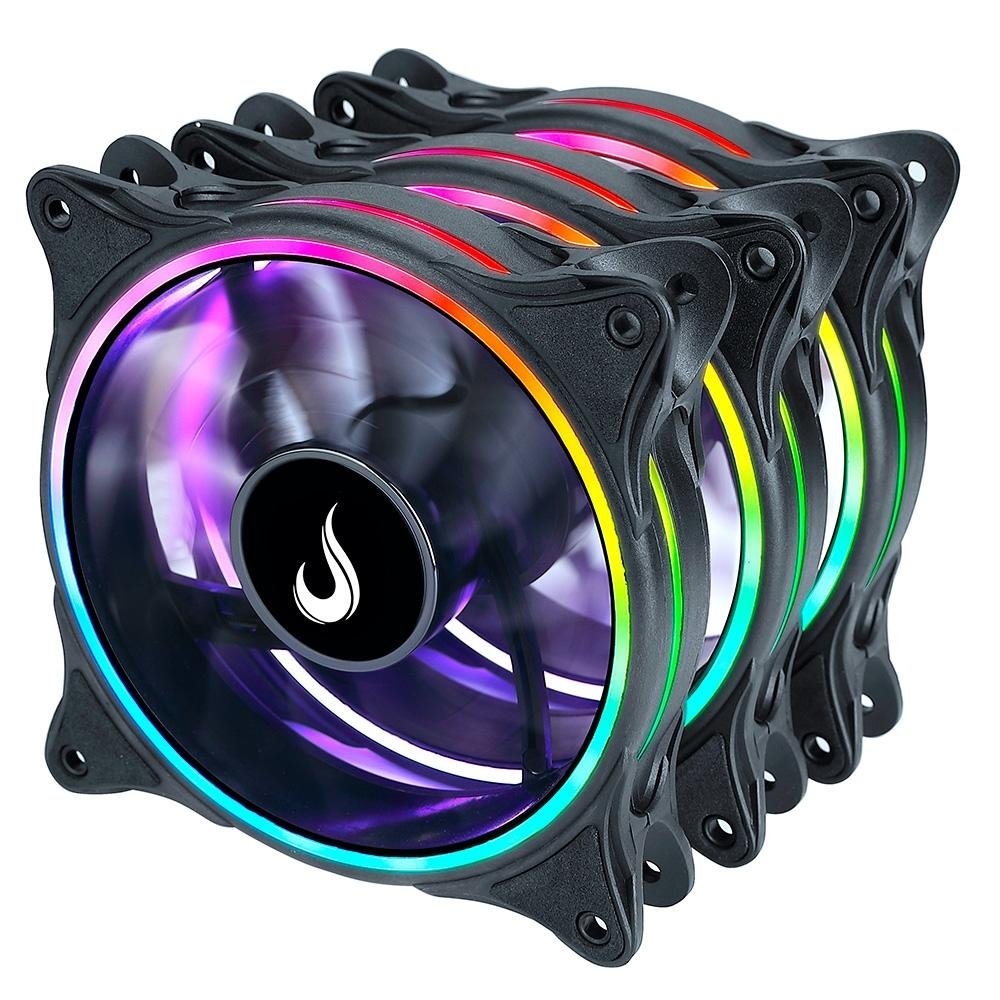 Kit Com 3 Ventoinhas Rise Mode Laser, 120mm, ARGB, Preto - RM-RGB-05-5V Kit Com 3 Ventoinhas Rise Mode Laser, 120mm, ARGB, Preto - RM-RGB-05-5V