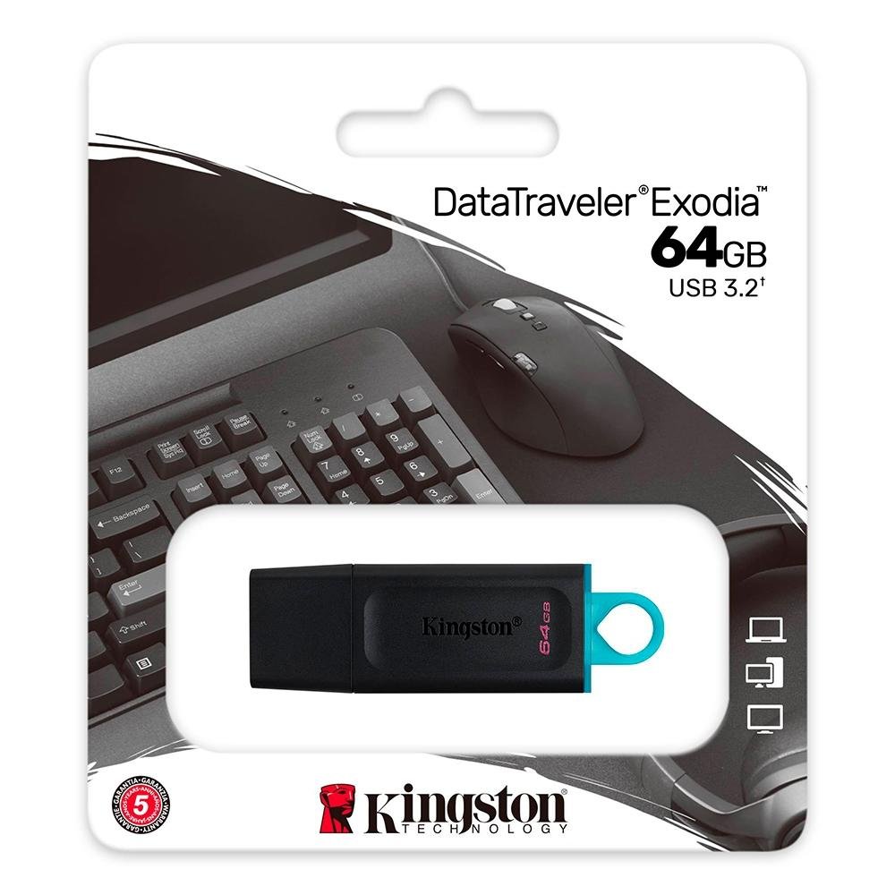 Pen Drive 64GB Kingston DataTraveler Exodia, USB 3.2, Preto e Azul - DTX/64GB Pen Drive 64GB Kingston DataTraveler Exodia, USB 3.2, Preto e Azul - DTX/64GB