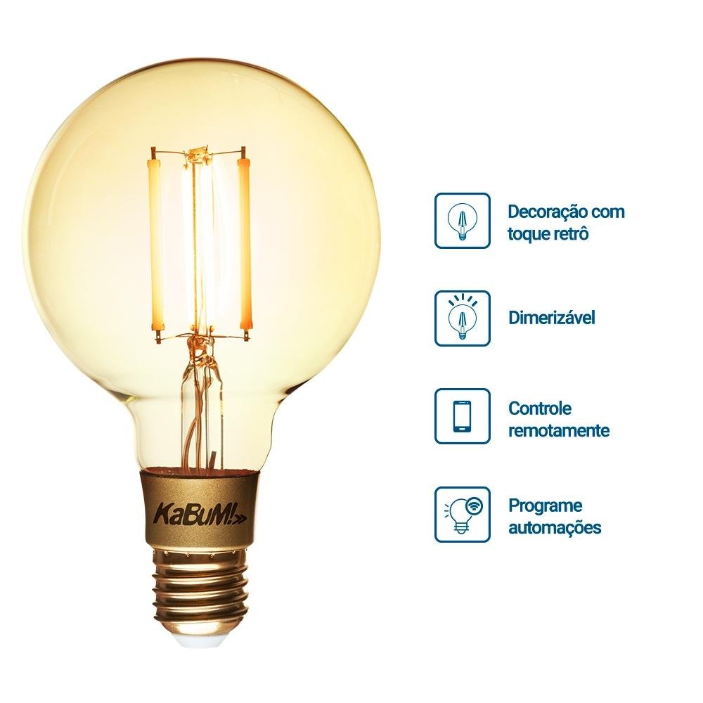 Imagem 2 de 2 do produto Lâmpada de Filamento Redonda 5.5W KaBuM! Smart - Design Retrô e Vintage, Alexa e Google Assistant, Controle Via Aplicativo - KBSA006