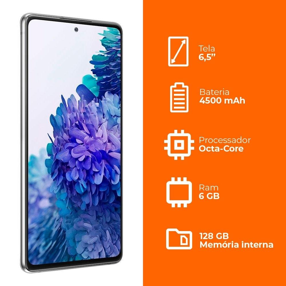 Smartphone Samsung Galaxy S20 FE 128GB, 6GB RAM, Snapdragon 865, Câmera Tripla, Carregamento Super Rápido, Cloud White - SM-G780GZWRZTO Smartphone Samsung Galaxy S20 FE 128GB, 6GB RAM, Snapdragon 865, Câmera Tripla, Carregamento Super Rápido, Cloud White - SM-G780GZWRZTO