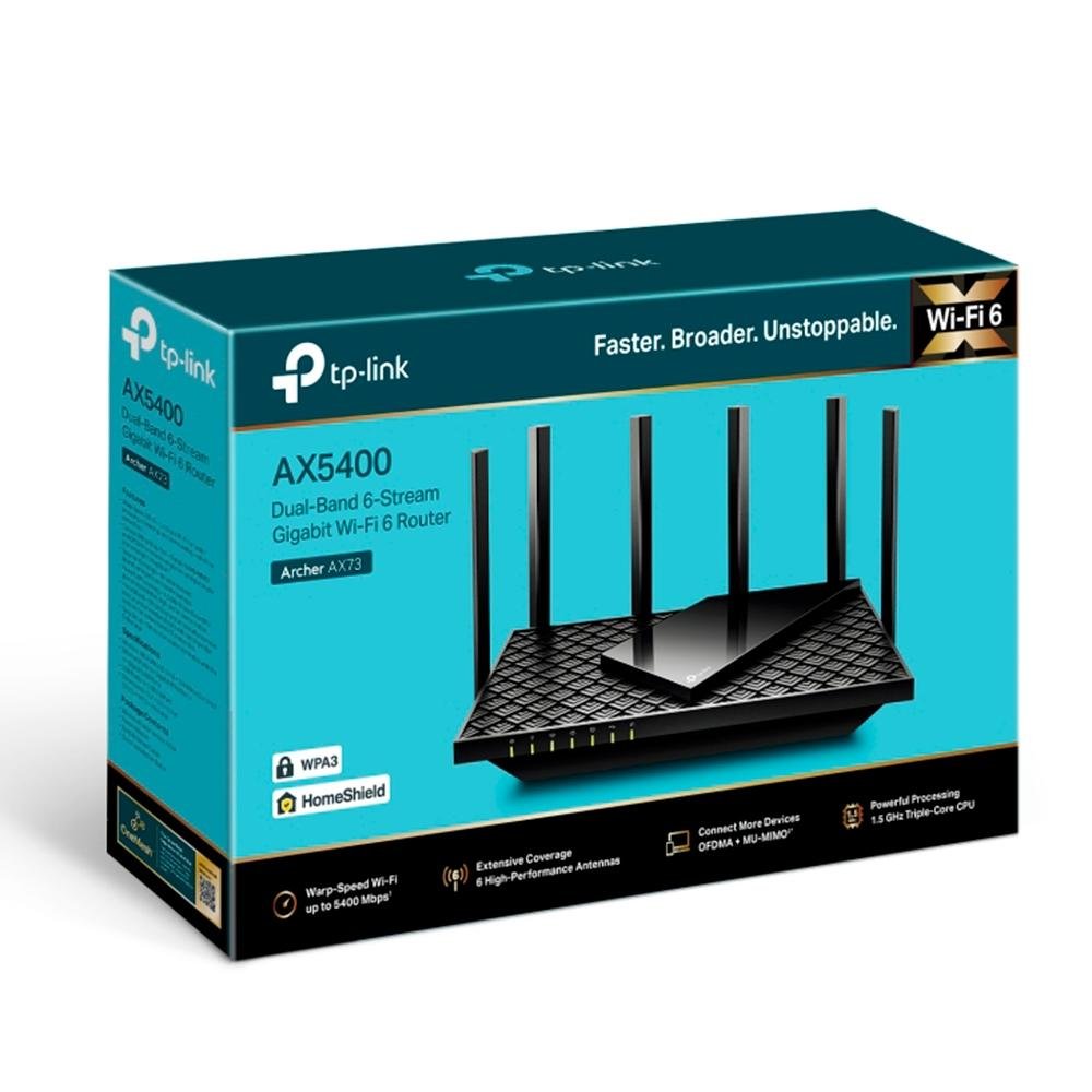 Roteador TP-Link Archer AX5400 5400 Mbps, Dual Band, 6x Antenas Fixas, WI-FI 6, 2.4/5Ghz, USB 3.0, One Mesh, Preto - AX73