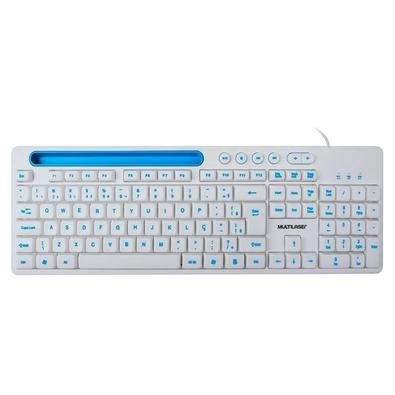 Teclado Multilaser Multimidia Office, USB, com Apoio para Smartphone, Teclas Silenciosas, Branco - TC263